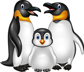 Fototapeta premium Rodzina szczęśliwy pingwin kreskówka na białym tle