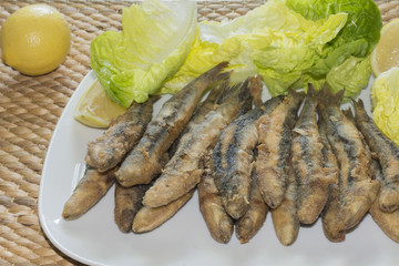 Boquerones fried, fried anchovies typical in Spain