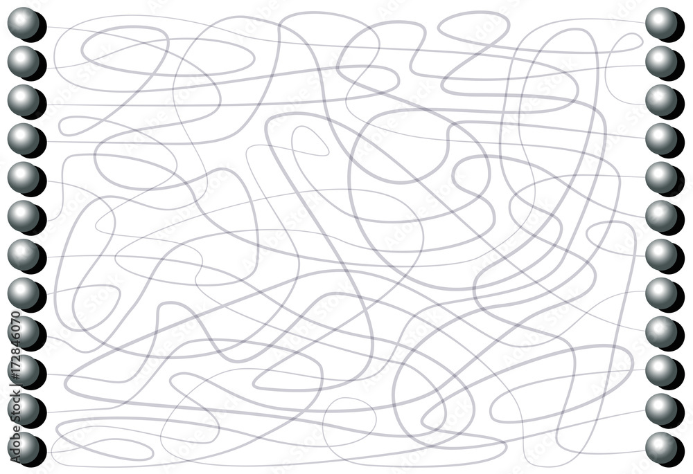 Poster labyrinth with iron balls to be connected by lines through a winding path pattern - concentration ga