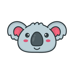 Cute smiling happy koala bear face. Vector modern line outline flat style cartoon character illustration icon. Isolated on white background. Print koala design for child, kid t-shirt or card