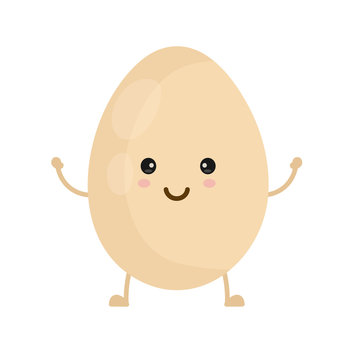 Happy cute smiling egg. Vector flat cartoon character illustration icon.Isolated on white background. Egg concept