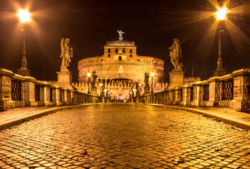Plakat Saint Angel Castle and bridge over the Tiber river in Rome