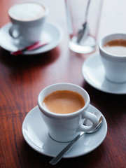 Espresso coffee cups on table
