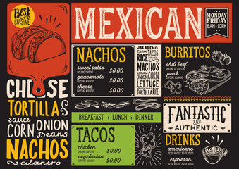 Fototapety  Restauracja meksykańska menu, szablon żywności.