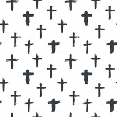 Cross symbols seamless pattern grunge hand drawn Christian crosses, religious signs icons, crucifix symbol vector illustration