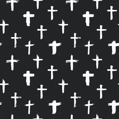 Cross symbols seamless pattern grunge hand drawn Christian crosses, religious signs icons, crucifix symbol vector illustration