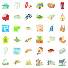 Skyline icons set, cartoon style