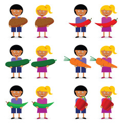 children holding vegetables illustration