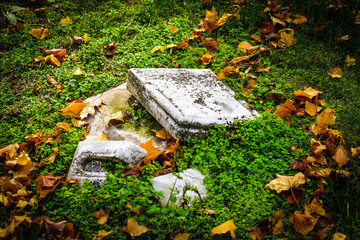 Broken Headstone in Cemetery