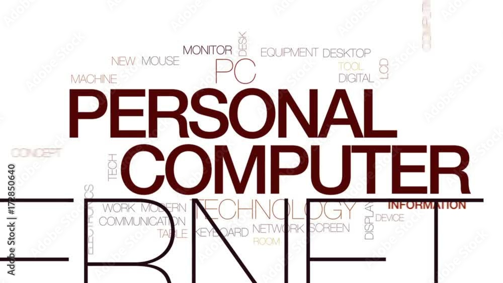 Aufkleber personal computer animated word cloud, text design animation. kinetic typography.