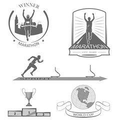 a set of emblems, shortcuts and icons for the design of the sport. there is a marathon, a sprint, a mass race. White background .