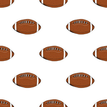 Football, rugby ball seamless pattern hand drawn sketch, vector illustration