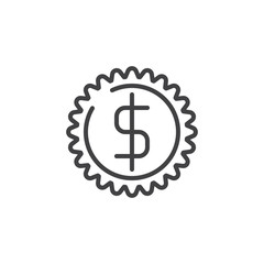 Label with dollar line icon, outline vector sign, linear style pictogram isolated on white. Symbol, logo illustration. Editable stroke