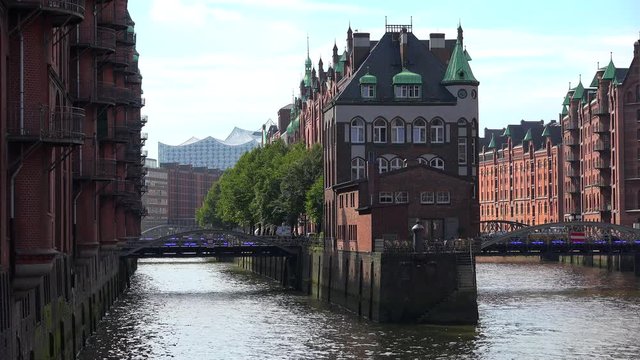 The historic Speicherstadt in Hamburg, Germany at a nice summer day