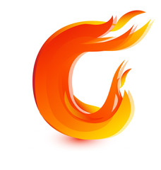 Letter C in fire flame icon vector