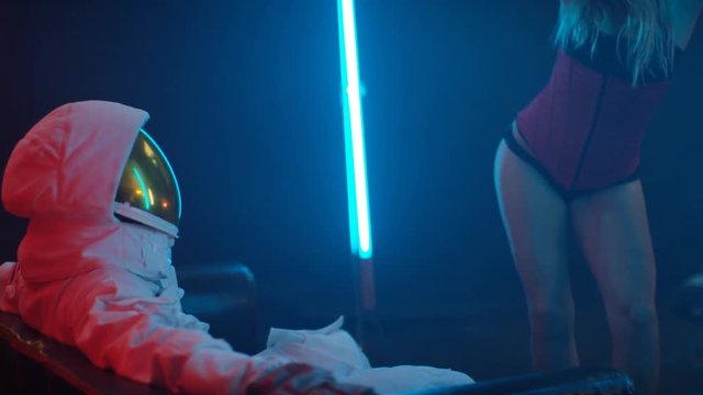  Off duty astronaut watching sexy girl dance for him in strip club