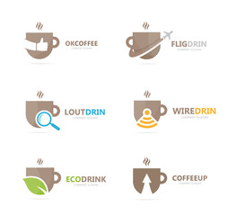 Set of coffee logo combination. Drink and tea symbol or icon. Unique organic cup and mug logotype design template.