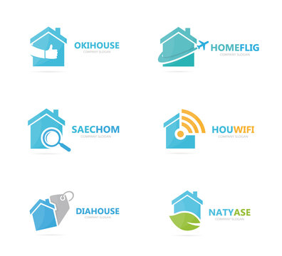 Set of real estate logo combination. House and building symbol or icon. Unique rent and architecture logotype design template.