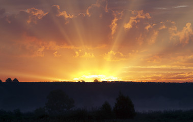 beautiful view of sunset with sun rays