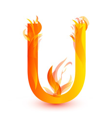 Letter U in fire flame icon vector