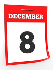 December 8. Calendar on white background.