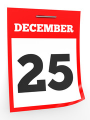 December 25. Calendar on white background.