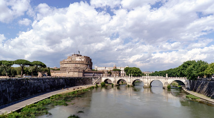  Panoramic view of the castle of San Angelo and the bridge of San Angelo on the river Tiber, from...