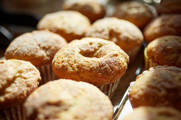 Tray of freshly baked muffins or cupcakes