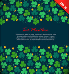 Banner with clover, trefoil. St. Patrick's day. Design template with decorative floral elements and gold coins