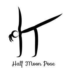 Half Moon Pose, Ardha Chandrasana.Yoga Position. Vector Silhouette Illustration. Vector graphic design or logo element for spa center, studio, class, center, poster. Yoga retreat. Black. Isolated.