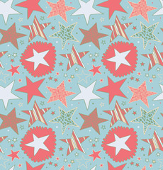 Seamless abstract pattern with drawn stars. Starry decorative background. Doodle cute texture