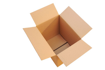Open box made of cardboard on a white background