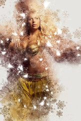 Beautiful blonde belly dancer woman. Digital art.