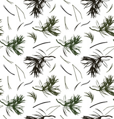 Seamless pattern with pine branches, vector background with needles. Nature graphic texture