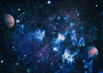 Universe scene with planets, stars and galaxies in outer space showing the beauty of space...