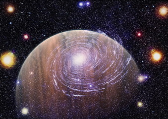 Universe scene with planets, stars and galaxies in outer space showing the beauty of space...