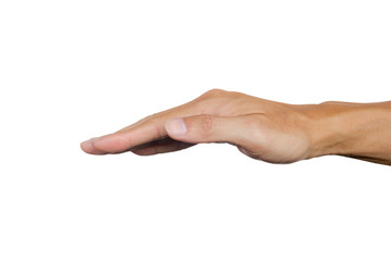 Upside down right man hand isolated on white background. Clipping path.