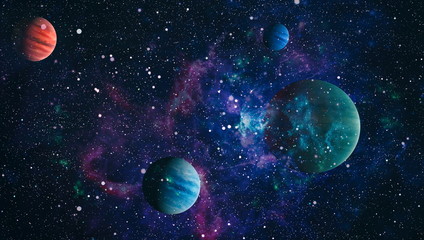 Universe scene with planets, stars and galaxies in outer space showing the beauty of space...