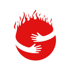 Ball on fire. Hug and circle with fire flames. Vector illustration flat red circle with fire