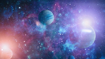 Universe scene with planets, stars and galaxies in outer space showing the beauty of space exploration. Elements furnished by NASA     © Maximusdn