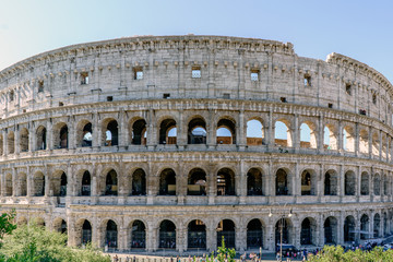 Fototapeta na wymiar View of the Roman Coliseum from the street called 