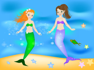 Obraz na płótnie Canvas Cute mermaid vector cartoon illustration
