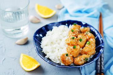 Orange teriyaki chicken with rice