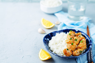 Orange teriyaki chicken with rice