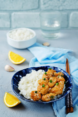 Orange teriyaki chicken with rice