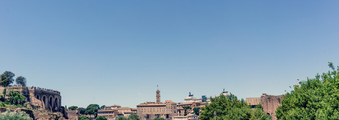 Fototapeta na wymiar Panoramic view of Roman forum and surroundings in Rome, Italy