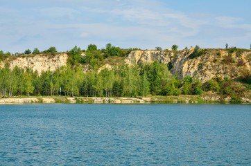 Beautiful quarry with water. Water reservoir in Trzebinia, Poland.