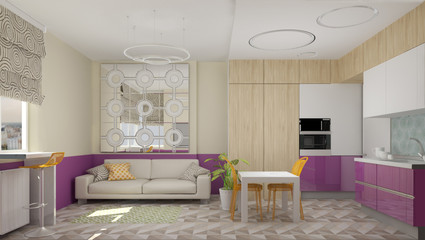 Living room interior 3d visualization