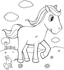Fototapeta na wymiar Cute Pony Horse Vector Illustration Art