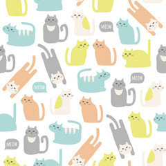 Colorful seamless pattern with cute cats. Vector background